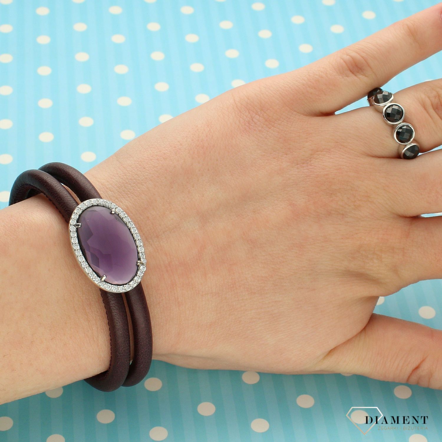 Bransoletka srebrna damska TI SENTO 2759MA fioletowa skóra srebro.jpg